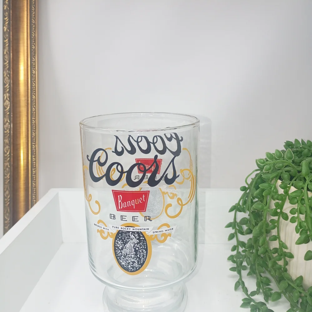 Coors Banquet Beer Glass - Clear Glass with Gold & Red Accents